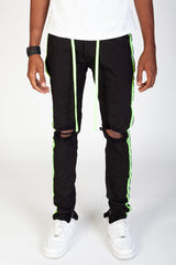 KDNK KNB3160 Reflective Taped Skinny Jeans, black with lime
