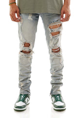 KDNK KND4344 Ripped Skinny Stretch Jeans in steel blue