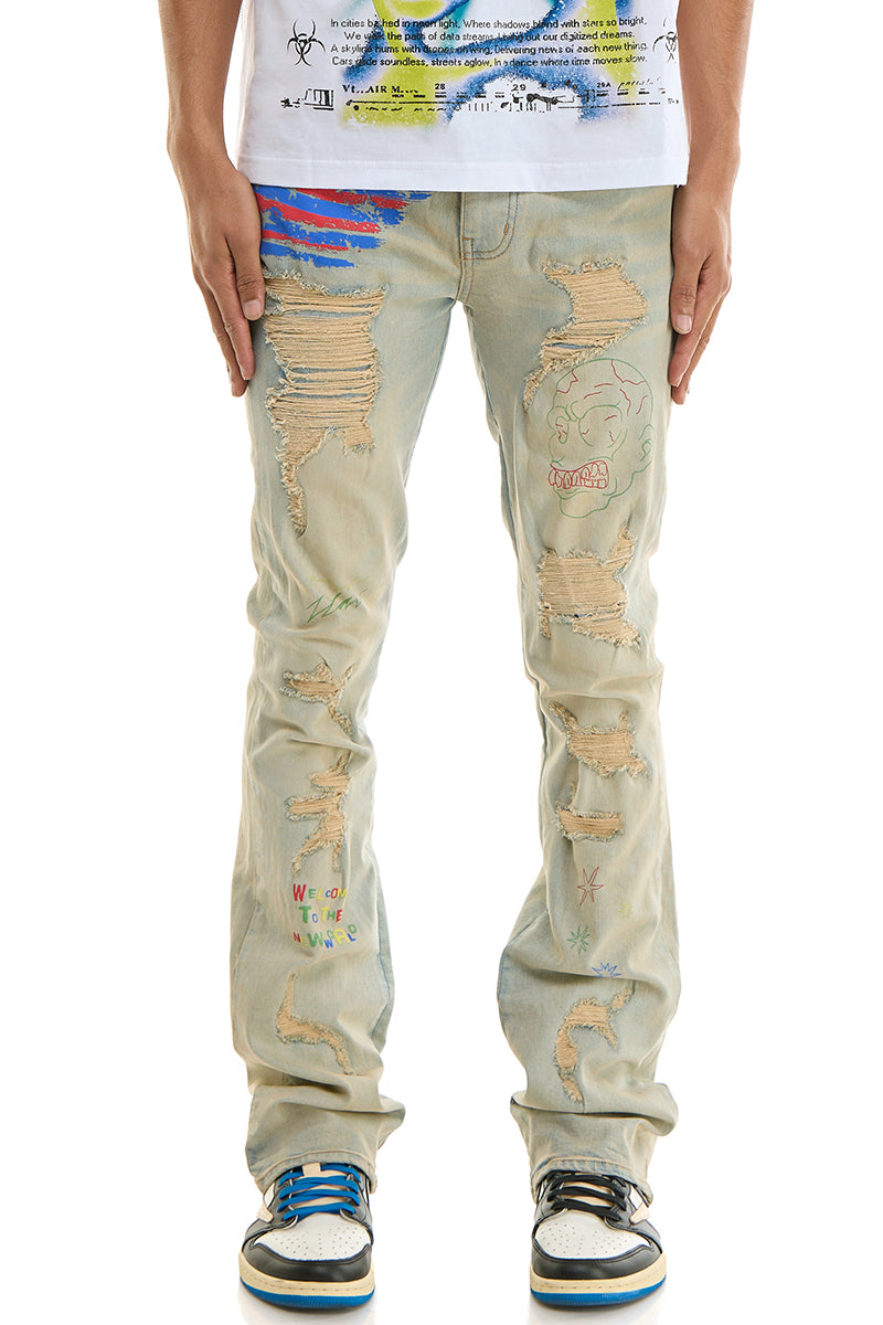 KDNK KND4838 Rip & Repair Skinny Jeans in blue